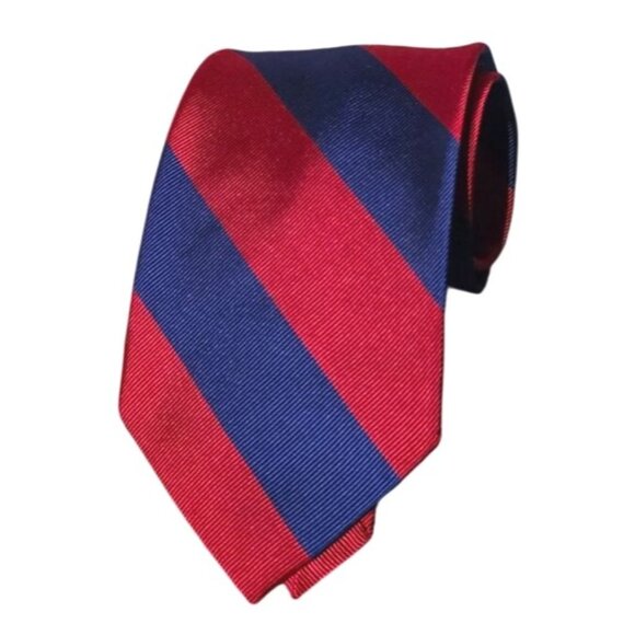 Repp Tie Land's End Mens Silk Red & Blue Striped 57" L Classic Necktie - Picture 1 of 7